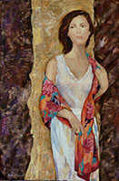 Michele CARER - peintre - toile - L'Etole aux pivoines - 54 x 81cm