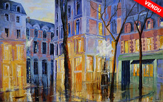 Michele CARER - peintre - toile - Il pleut sur Paris, place Furstenberg