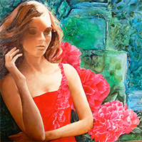 Michele CARER - peintre - toile - Peony colored dress